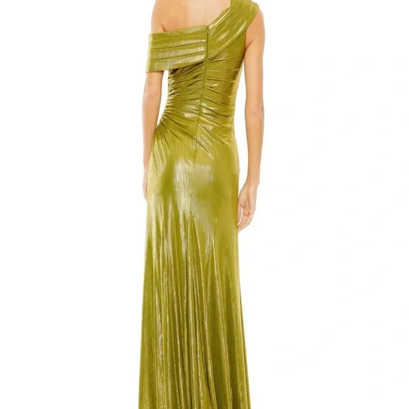Mac Duggal One Shoulder Shimmering Olive Dress - Picture 2 of 9